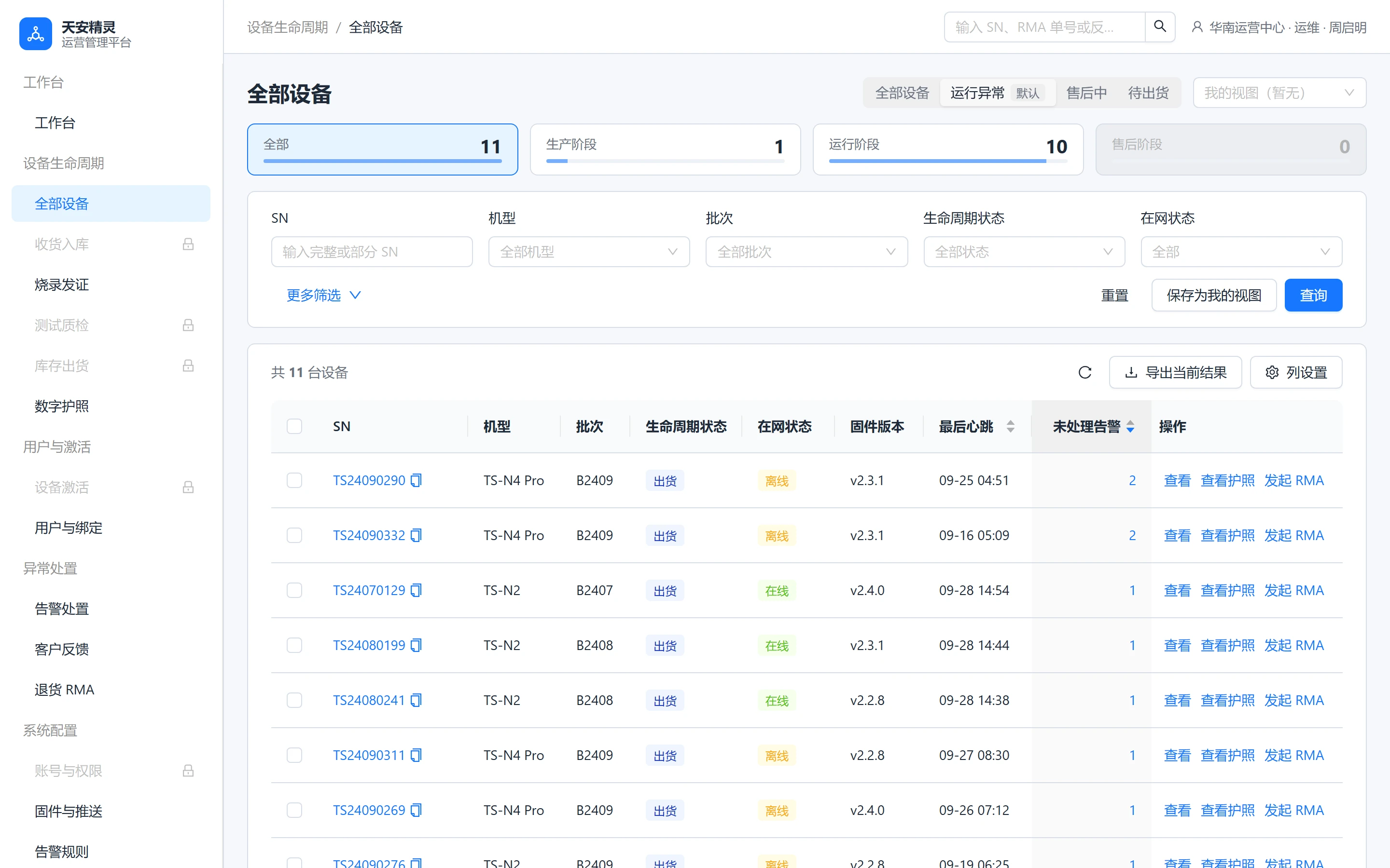 全部设备页,React + antd 版本