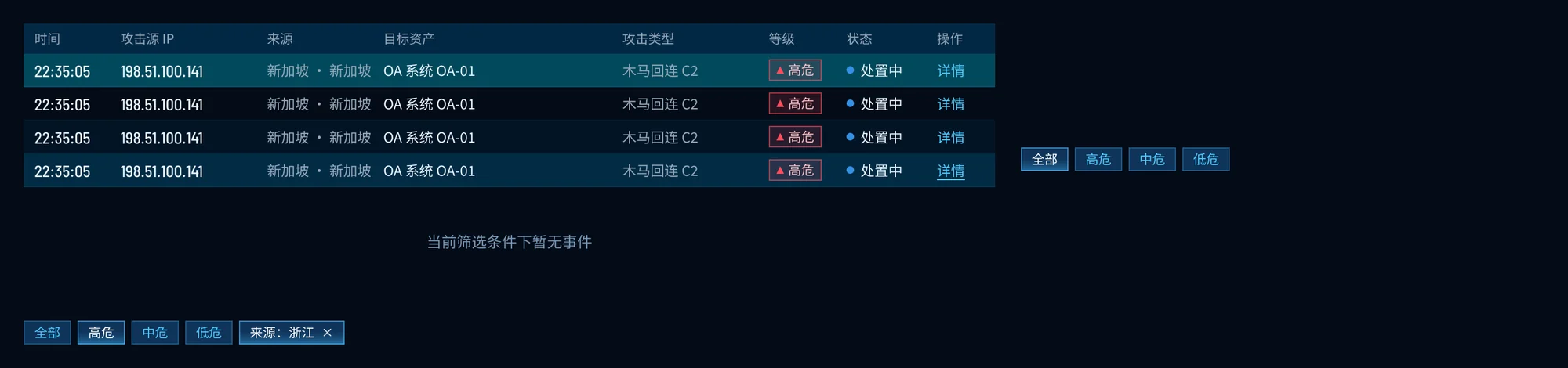 事件表组件：表头，行的默认、隔行、悬停、新到四种状态，空表，等级筛选与来源筛选标签